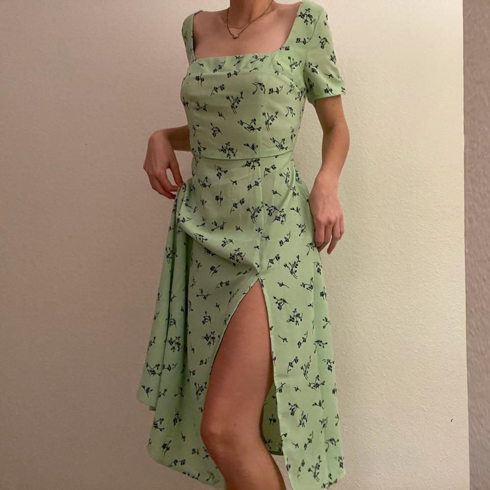 Mint Floral Midi Dress